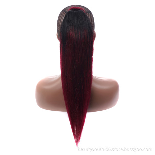 Beauty Youth Warp Around Ponytail Straight 1b 99J  red Drawstring Hair For Ponytail Human Hair Extensions Curly Ponytail